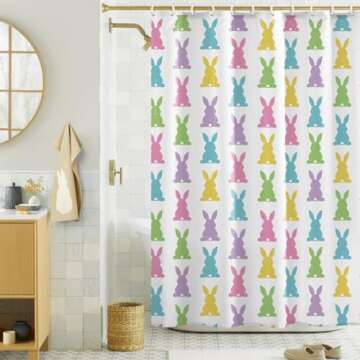 MelonBoat Easter Shower Curtain Set: Easter Bunny Bathroom Shower Curtain with Hooks, Colorful Easter Rabbit Silhouette Fabric Bath Shower Curtain for Winter Bathroom Decorations Home Indoor Decor