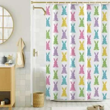 MelonBoat Easter Shower Curtain Set: Easter Bunny Bathroom Shower Curtain with Hooks, Colorful Easter Rabbit Silhouette Fabric Bath Shower Curtain for Winter Bathroom Decorations Home Indoor Decor