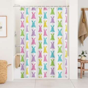 MelonBoat Easter Shower Curtain Set: Easter Bunny Bathroom Shower Curtain with Hooks, Colorful Easter Rabbit Silhouette Fabric Bath Shower Curtain for Winter Bathroom Decorations Home Indoor Decor