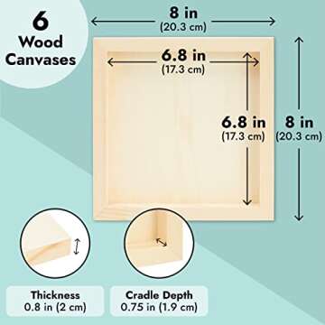 Juvale Unfinished Wood Canvas for Arts and Crafts, Framed Flat Cradle Panel Boards for Painting Supplies (8x8) - 6 Pack