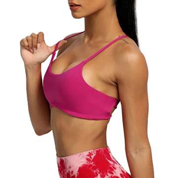Aoxjox Women's Workout Sports Bras Fitness Backless Padded Ivy Low Impact Bra Yoga Crop Tank Top (Rose Red, Medium)