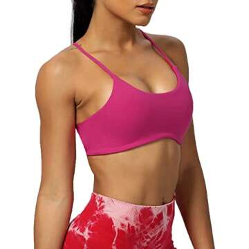 Aoxjox Women's Workout Sports Bras Fitness Backless Padded Ivy Low Impact Bra Yoga Crop Tank Top (Rose Red, Medium)