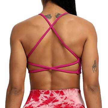 Aoxjox Women's Workout Sports Bras Fitness Backless Padded Ivy Low Impact Bra Yoga Crop Tank Top (Rose Red, Medium)