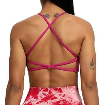 Aoxjox Women's Workout Sports Bras Fitness Backless Padded Ivy Low Impact Bra Yoga Crop Tank Top (Rose Red, Medium)