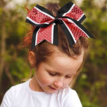 12 PCS 8" Large Glitter Cheer Bows Red Black Girl Hair Bows Sparkly Cheerleading Softball Team Bow H...