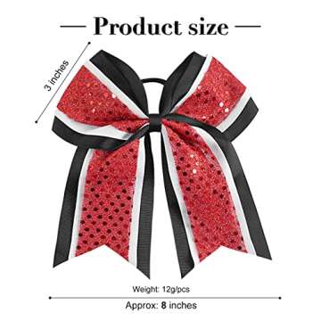 12 PCS 8" Large Glitter Cheer Bows Red Black Girl Hair Bows Sparkly Cheerleading Softball Team Bow Hair Accessories for cheerleaders football Competition Sports