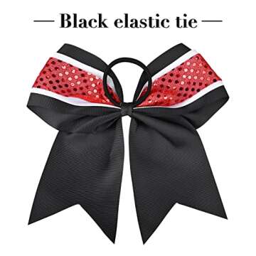 12 PCS 8" Large Glitter Cheer Bows Red Black Girl Hair Bows Sparkly Cheerleading Softball Team Bow Hair Accessories for cheerleaders football Competition Sports