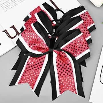 12 PCS 8" Large Glitter Cheer Bows Red Black Girl Hair Bows Sparkly Cheerleading Softball Team Bow Hair Accessories for cheerleaders football Competition Sports