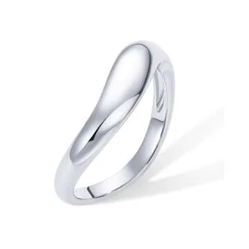 PAVOI Rhodium Plated Wavy Stackable Ring for Women | Twisted Wave Band | Delicate Eternity Rings | Size 6