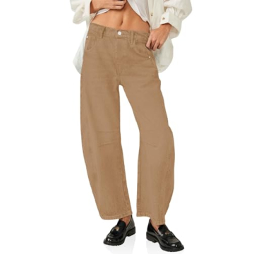 PLNOTME Women's Baggy Boyfriend Jeans Vintage Wide Leg Mid Rise Barrel Denim Ankle Pants