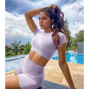 Stylish OLCHEE Women’s Acid Wash Workout Set for Yoga