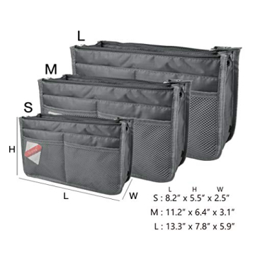 Vercord Purse Handbag Organizer with 13 Pockets Grey Large