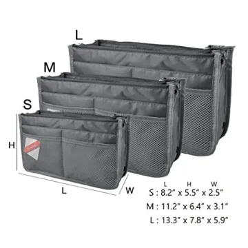 Vercord Purse Handbag Organizer with 13 Pockets Grey Large