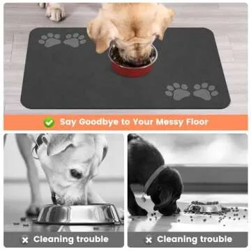 Pet Feeding Mat-Absorbent Pet Placemat for Food and Water Bowl, Dog Food Mat with Waterproof Rubber Backing, No Stains Quick Dry Water Dispenser Mat for Dog and Cat, Dark Gray-12"x20"
