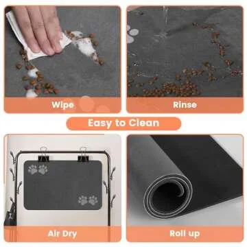 Pet Feeding Mat-Absorbent Pet Placemat for Food and Water Bowl, Dog Food Mat with Waterproof Rubber Backing, No Stains Quick Dry Water Dispenser Mat for Dog and Cat, Dark Gray-12"x20"