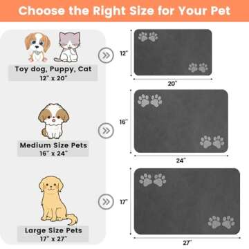 Pet Feeding Mat-Absorbent Pet Placemat for Food and Water Bowl, Dog Food Mat with Waterproof Rubber Backing, No Stains Quick Dry Water Dispenser Mat for Dog and Cat, Dark Gray-12"x20"