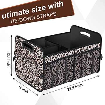 Femuar Car Trunk Organizer, Large Capacity Collapsible Trunk Storage with 11 Pockets, Waterproof, Non-Slip, Suitable for Car, SUV, Truck, Van, Jeep, Sedan, Leopard Print