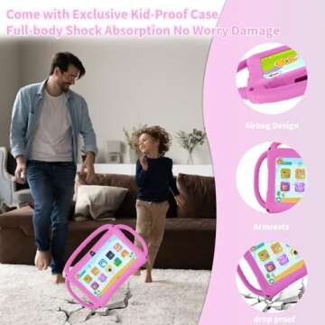 TUOHAITIME Android Tablet, 7 inch Android11 Tablet 6GB(2+4) RAM 32GB ROM with Bluetooth, WiFi, GMS, Parental Control, Dual Camera, Shockproof Case, Educational (Pink)