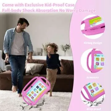 TUOHAITIME Android Tablet, 7 inch Android11 Tablet 6GB(2+4) RAM 32GB ROM with Bluetooth, WiFi, GMS, Parental Control, Dual Camera, Shockproof Case, Educational (Pink)