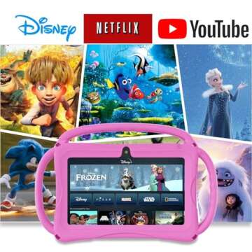 TUOHAITIME Android Tablet, 7 inch Android11 Tablet 6GB(2+4) RAM 32GB ROM with Bluetooth, WiFi, GMS, Parental Control, Dual Camera, Shockproof Case, Educational (Pink)