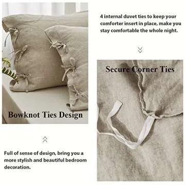 Simple&Opulence 100% Linen Duvet Cover Set 3pcs with Bowknot Ties Closure Natural French Washed Flax Solid Color Soft Breathable Farmhouse Bedding - Linen, Queen Size