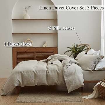 Simple&Opulence 100% Linen Duvet Cover Set 3pcs with Bowknot Ties Closure Natural French Washed Flax Solid Color Soft Breathable Farmhouse Bedding - Linen, Queen Size