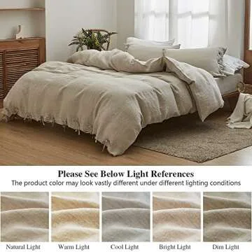 Simple&Opulence 100% Linen Duvet Cover Set 3pcs with Bowknot Ties Closure Natural French Washed Flax Solid Color Soft Breathable Farmhouse Bedding - Linen, Queen Size