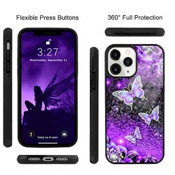 OOK Designs for iPhone 11 Pro Max Case Glitter Purple Butterfly Nebula Space Design Hard PC+Soft TPU...