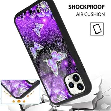 OOK Designs for iPhone 11 Pro Max Case Glitter Purple Butterfly Nebula Space Design Hard PC+Soft TPU Bumper Anti-Slip Ultra Thin Cover Protective Shockproof Case for iPhone 11 Pro Max