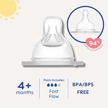 MAM Bottle Nipples Fast Flow Nipple Level 3, for 4+ Months, SkinSoft Silicone Nipples for Baby Bottl...