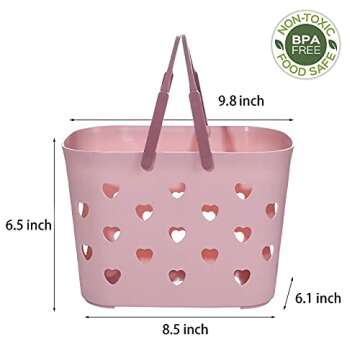 Anyoifax Portable Shower Caddy Tote Plastic Storage Basket with Handle Box Organizer Bin for Bathroom, Pantry, Kitchen, College Dorm, Garage - Pink