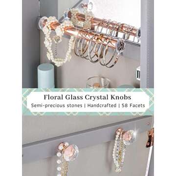 LUXFURNI Jewelry Armoire Organizer, Wall/Door Mounted Cabinet with Full Length Mirror (Grey)