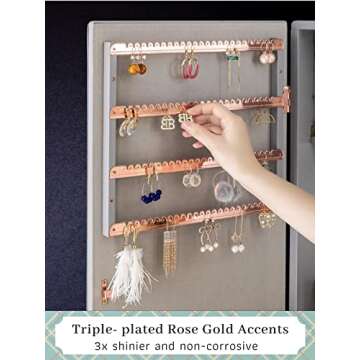 LUXFURNI Jewelry Armoire Organizer, Wall/Door Mounted Cabinet with Full Length Mirror (Grey)