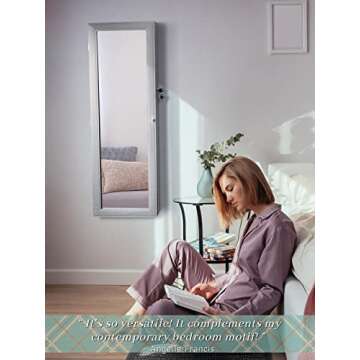 LUXFURNI Jewelry Armoire Organizer, Wall/Door Mounted Cabinet with Full Length Mirror (Grey)