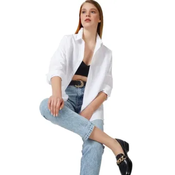 BIG DART Oversized Button Down Shirts for Women, Dressy Casual Long Sleeve Blouses Summer Tops Tunics (US, Alpha, Large, Regular, Regular, White)