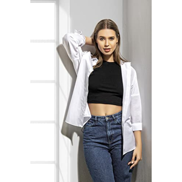 BIG DART Oversized Button Down Shirts for Women, Dressy Casual Long Sleeve Blouses Summer Tops Tunics (US, Alpha, Large, Regular, Regular, White)