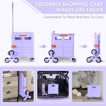 Foldable Utility Cart with Stair Climbing Wheels in Purple