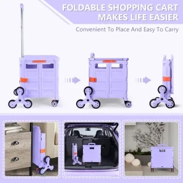 Foldable Utility Cart with Stair Climbing Wheels in Purple
