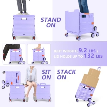 Foldable Utility Cart with Stair Climbing Wheels in Purple