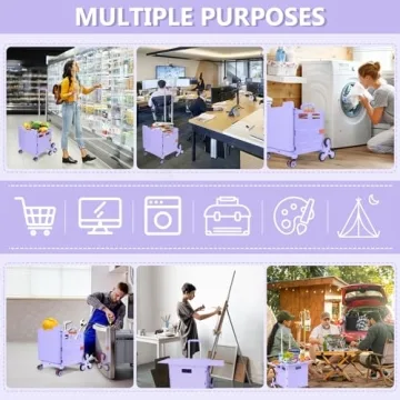 Foldable Utility Cart with Stair Climbing Wheels in Purple