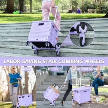 Foldable Utility Cart with Stair Climbing Wheels in Purple