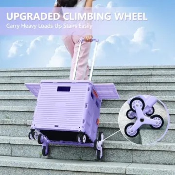 Foldable Utility Cart with Stair Climbing Wheels in Purple