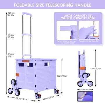 Foldable Utility Cart with Stair Climbing Wheels in Purple