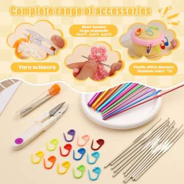 IMZAY 54 Pcs Crochet Hooks Set, Crochet Needles Set with Purple Storage Case, Ergonomic Knitting Needles Blunt Needles Stitch Marker DIY Hand Knitting Craft Art Tools for Beginners