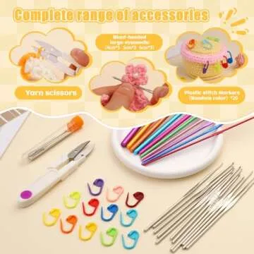 IMZAY 54 Pcs Crochet Hooks Set, Crochet Needles Set with Purple Storage Case, Ergonomic Knitting Needles Blunt Needles Stitch Marker DIY Hand Knitting Craft Art Tools for Beginners