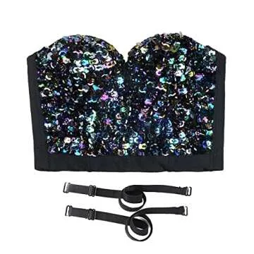 ELLACCI Sexy Sequin Bustier Crop Top Push up Club Party Corset Top Black X-Small