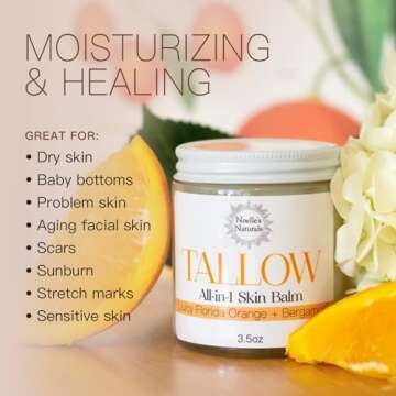 Tallow Balm - 100% Organic Grassfed Tallow - 3.5oz - Orange + Bergamot - Moisturizing - Dry Skin - S...