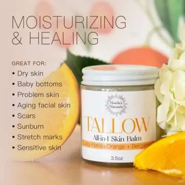 Tallow Balm - 100% Organic Grassfed Tallow - 3.5oz - Orange + Bergamot - Moisturizing - Dry Skin - S...