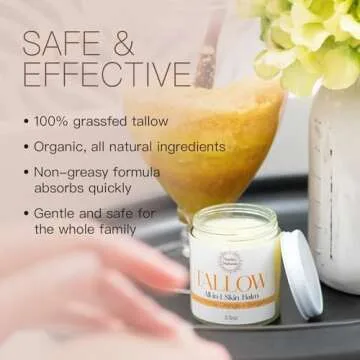 Tallow Balm - 100% Organic Grassfed Tallow - 3.5oz - Orange + Bergamot - Moisturizing - Dry Skin - Stretch Marks - All Natural