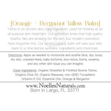 Tallow Balm - 100% Organic Grassfed Tallow - 3.5oz - Orange + Bergamot - Moisturizing - Dry Skin - Stretch Marks - All Natural